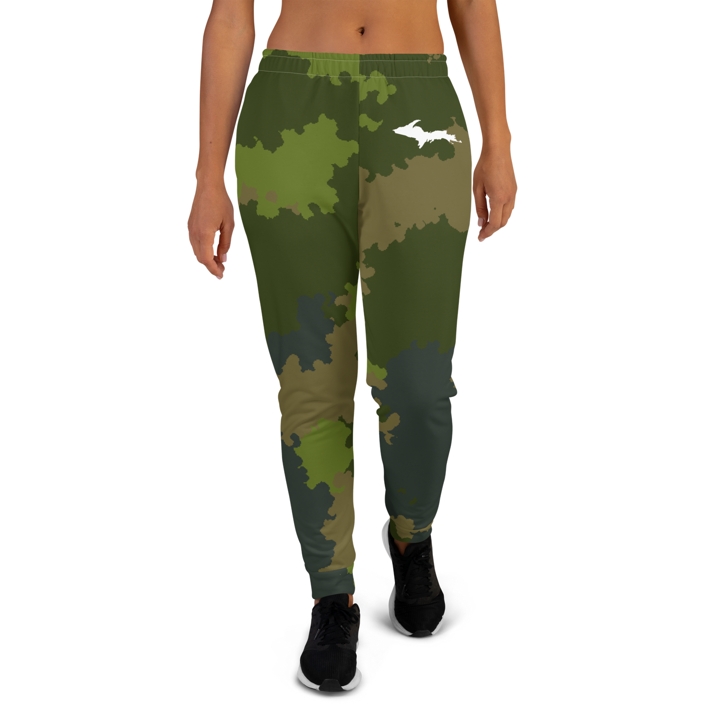 Michigan Upper Peninsula Joggers (w/ UP Outline) | Women's - Woodland Camo