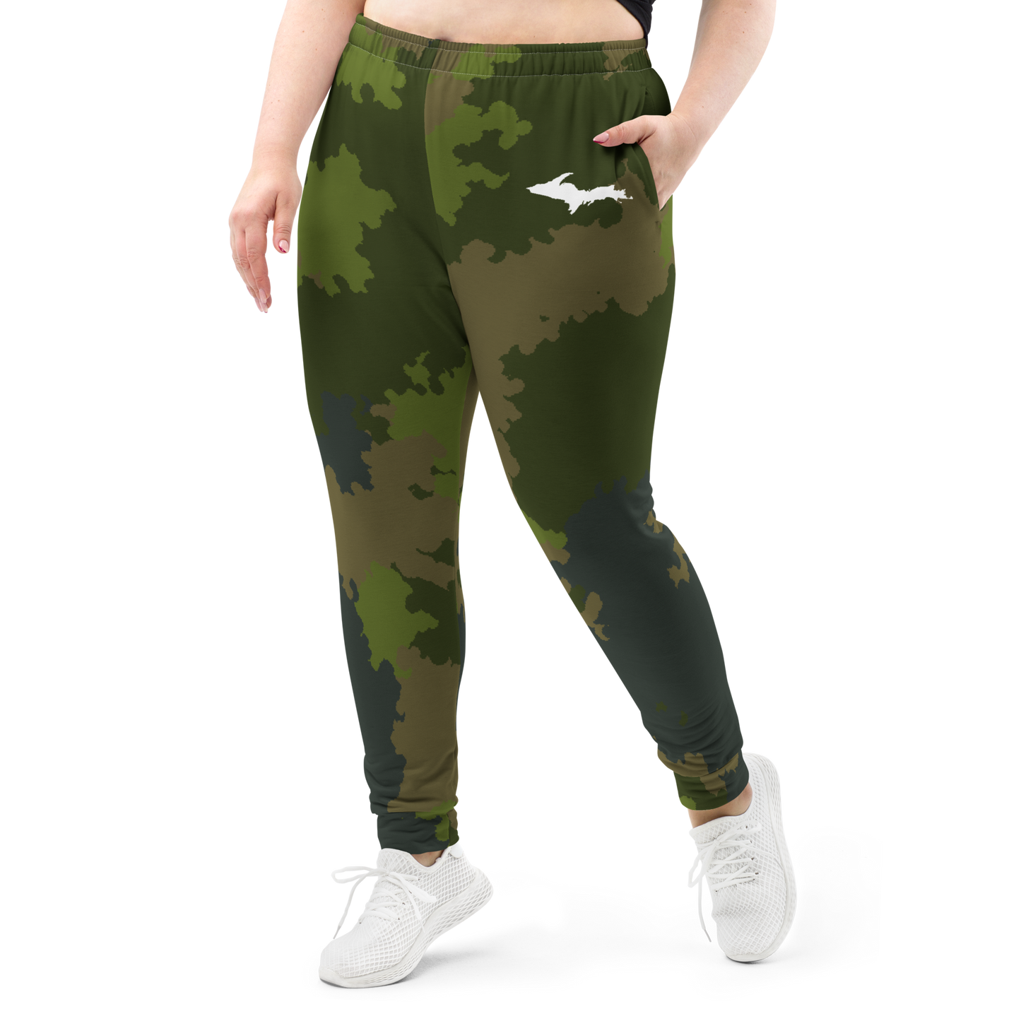 Michigan Upper Peninsula Joggers (w/ UP Outline) | Women's - Woodland Camo