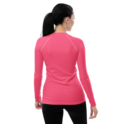 Michigan Upper Peninsula Rash Guard (w/ UP USA Flag) | Women's - Rhodochrosite Pink