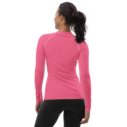 Michigan Upper Peninsula Rash Guard (w/ UP USA Flag) | Women's - Rhodochrosite Pink