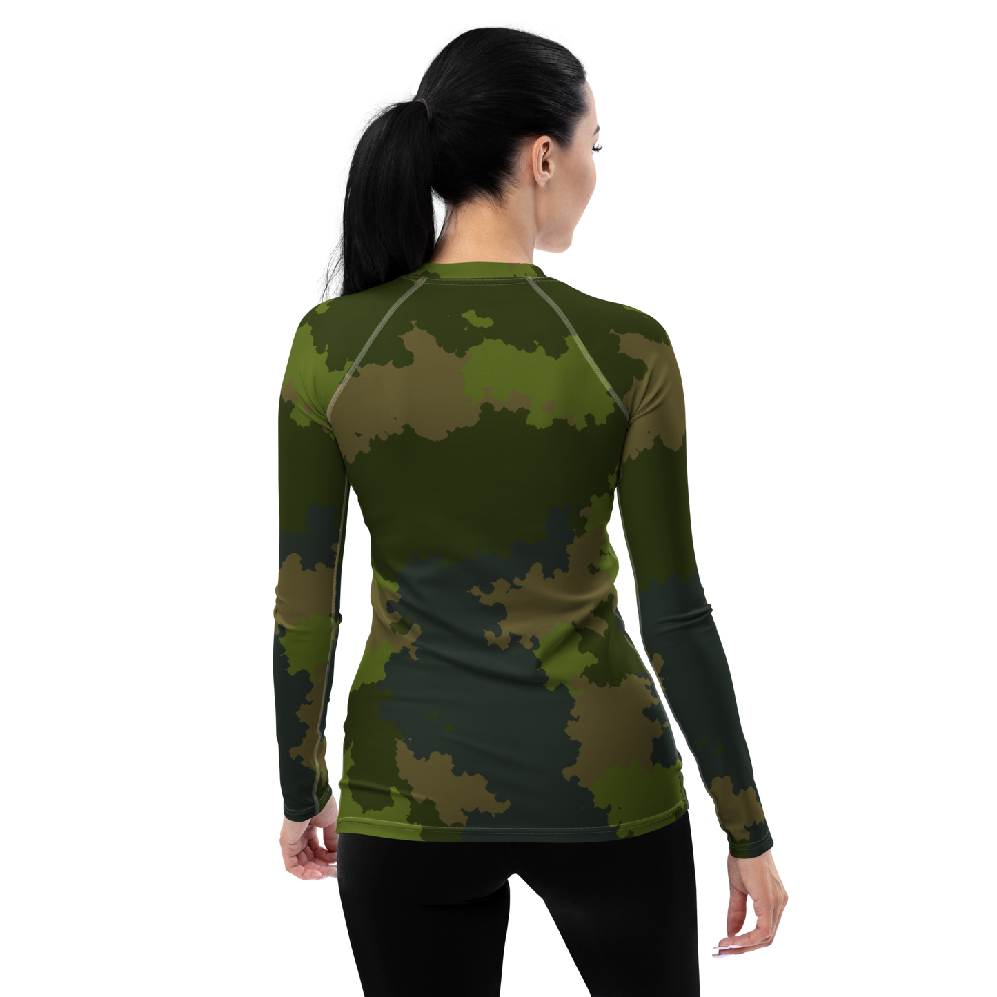 Michigan Upper Peninsula Rash Guard (w/ UP USA Flag) | Women's - Woodland Camo