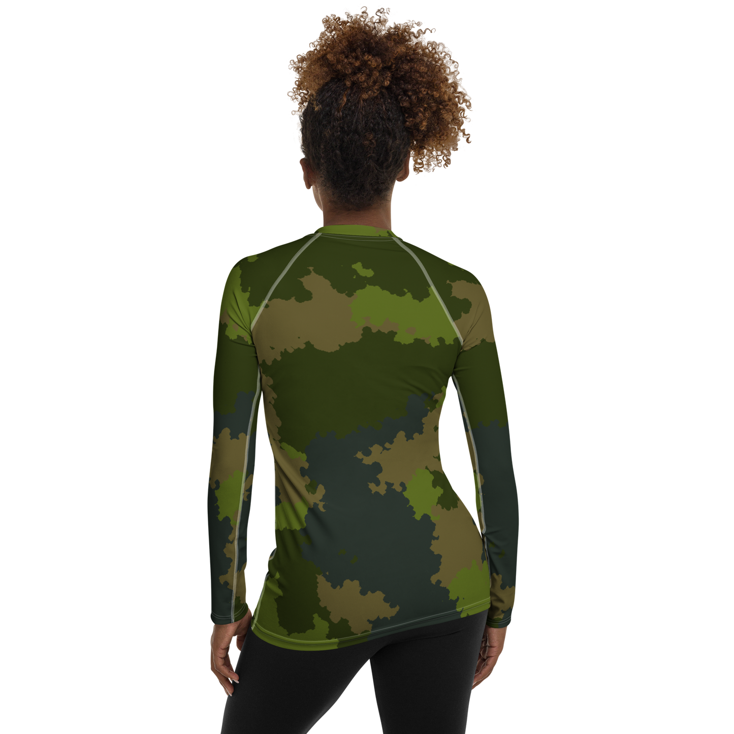 Michigan Upper Peninsula Rash Guard (w/ UP USA Flag) | Women's - Woodland Camo