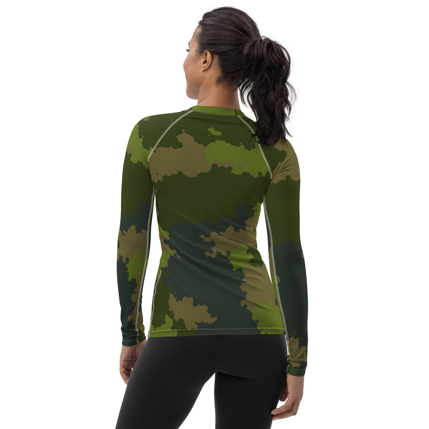 Michigan Upper Peninsula Rash Guard (w/ UP USA Flag) | Women's - Woodland Camo