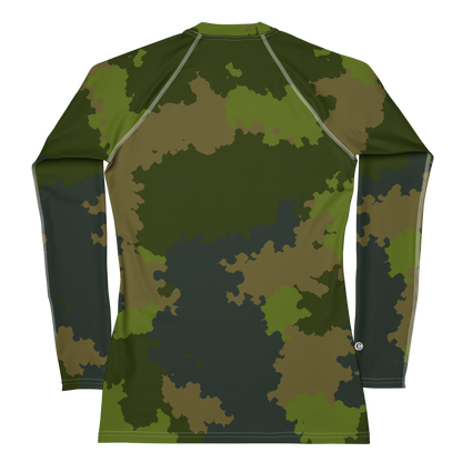 Michigan Upper Peninsula Rash Guard (w/ UP USA Flag) | Women's - Woodland Camo