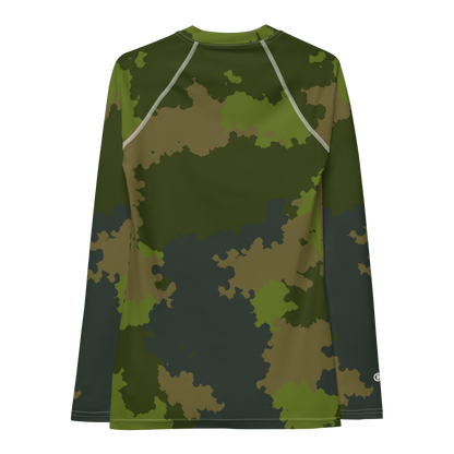 Michigan Upper Peninsula Rash Guard (w/ UP USA Flag) | Women's - Woodland Camo