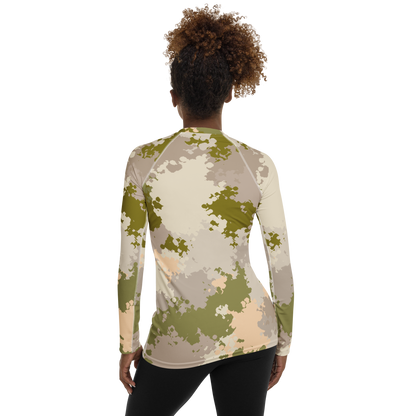 Michigan Upper Peninsula Rash Guard (w/ UP USA Flag) | Women's - Rosy Mound Camo