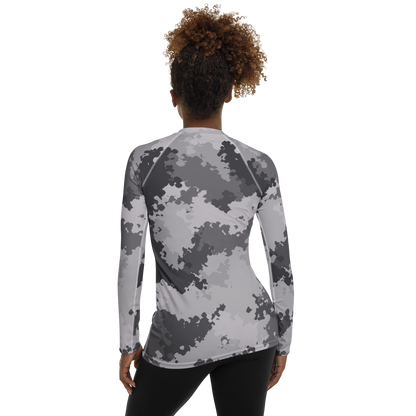 Michigan Upper Peninsula Rash Guard (w/ UP USA Flag) | Women's - Iron Ore Camo