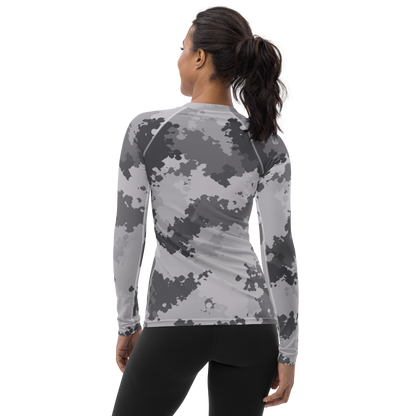 Michigan Upper Peninsula Rash Guard (w/ UP USA Flag) | Women's - Iron Ore Camo