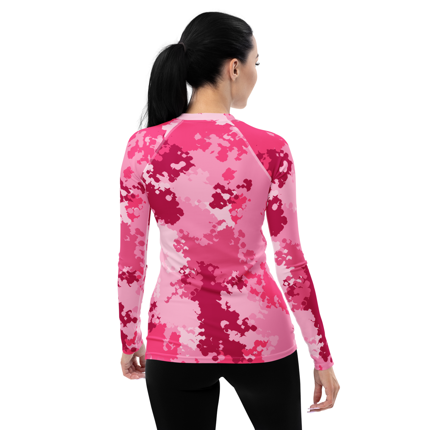 Michigan Upper Peninsula Rash Guard (w/ UP USA Flag) | Women's - Pink Camo