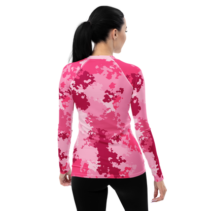 Michigan Upper Peninsula Rash Guard (w/ UP USA Flag) | Women's - Pink Camo