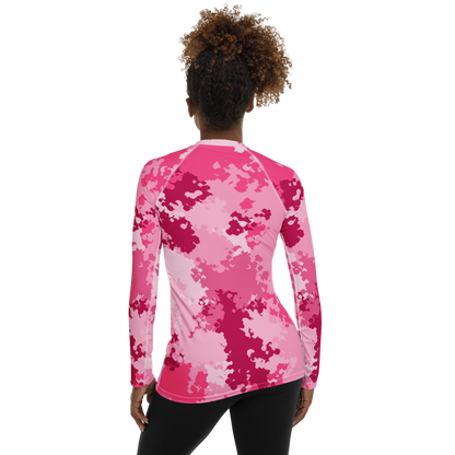 Michigan Upper Peninsula Rash Guard (w/ UP USA Flag) | Women's - Pink Camo