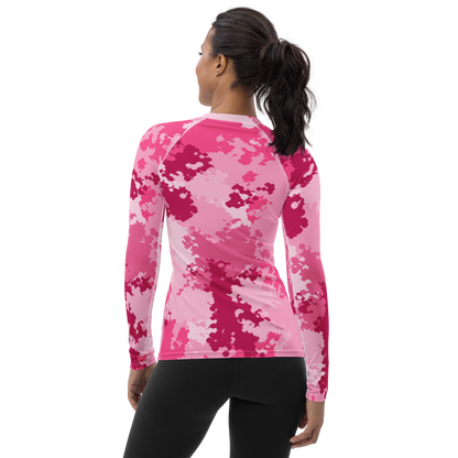 Michigan Upper Peninsula Rash Guard (w/ UP USA Flag) | Women's - Pink Camo