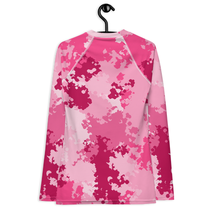 Michigan Upper Peninsula Rash Guard (w/ UP USA Flag) | Women's - Pink Camo