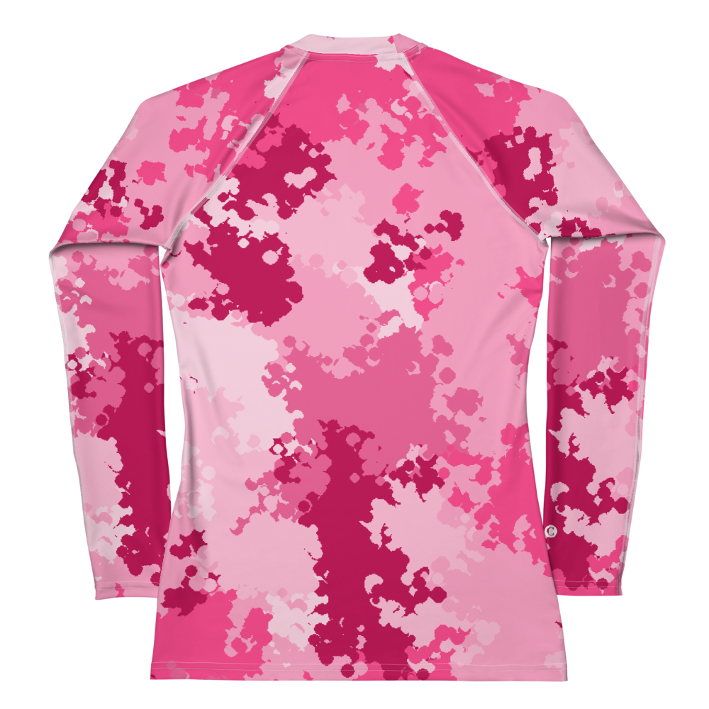 Michigan Upper Peninsula Rash Guard (w/ UP USA Flag) | Women's - Pink Camo