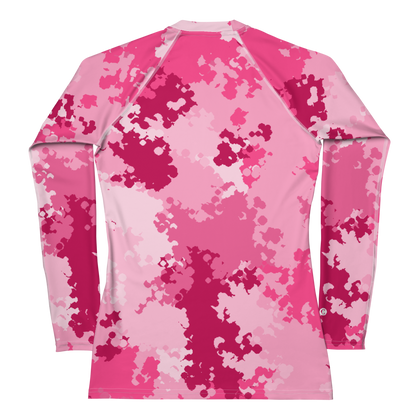 Michigan Upper Peninsula Rash Guard (w/ UP USA Flag) | Women's - Pink Camo