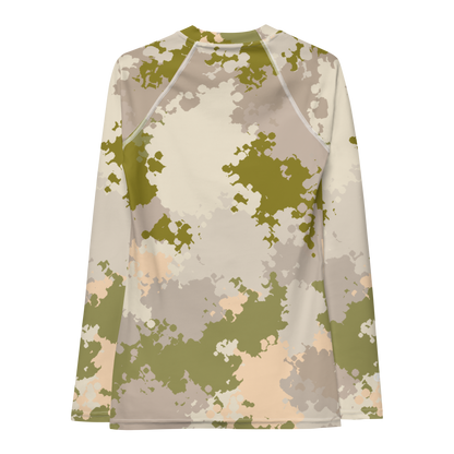 Michigan Upper Peninsula Rash Guard (w/ UP USA Flag) | Women's - Rosy Mound Camo