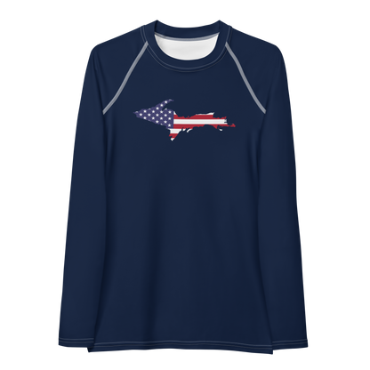 Michigan Upper Peninsula Rash Guard (w/ UP USA Flag) | Women's - Navy