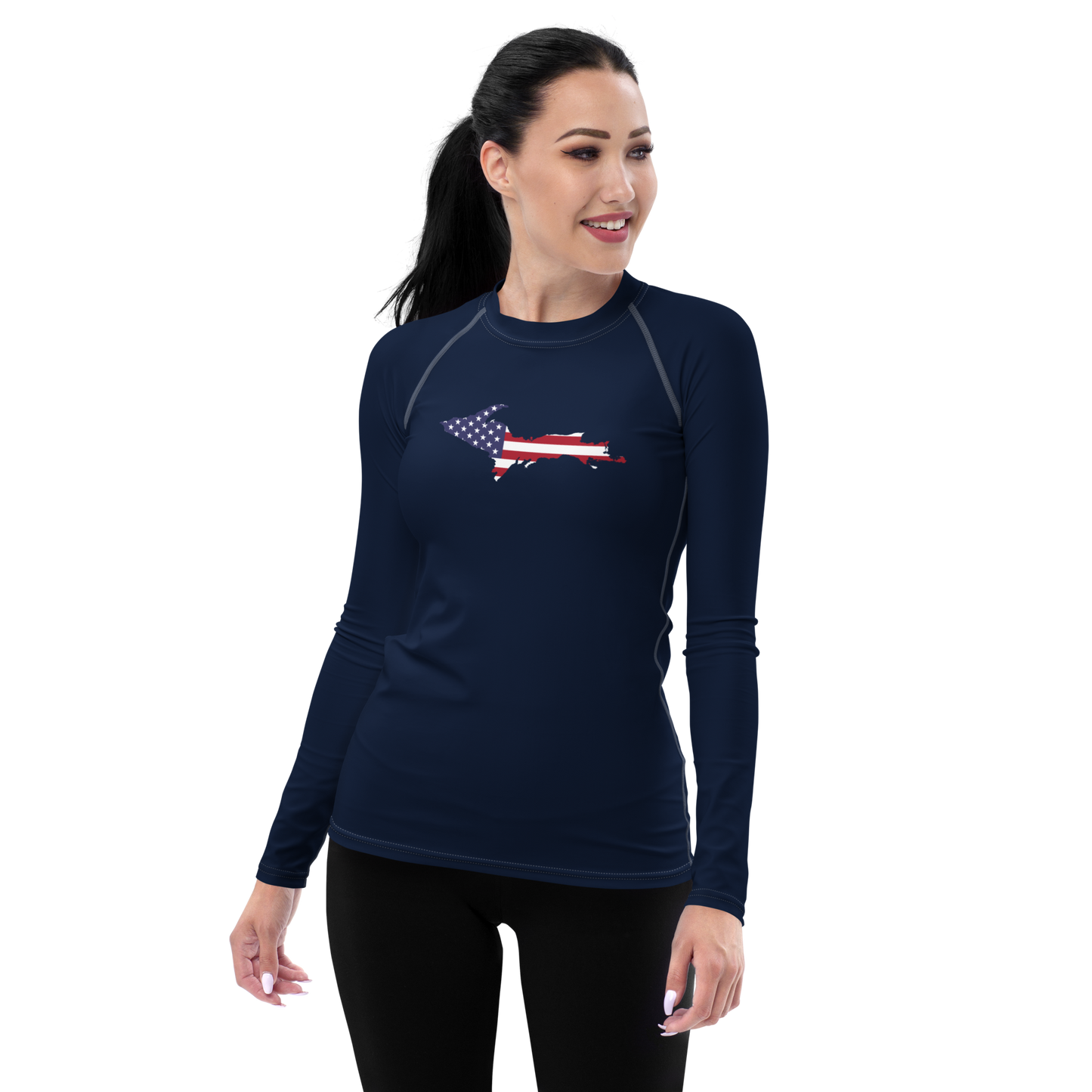 Michigan Upper Peninsula Rash Guard (w/ UP USA Flag) | Women's - Navy