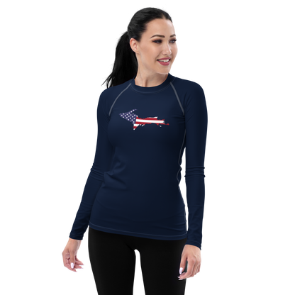 Michigan Upper Peninsula Rash Guard (w/ UP USA Flag) | Women's - Navy