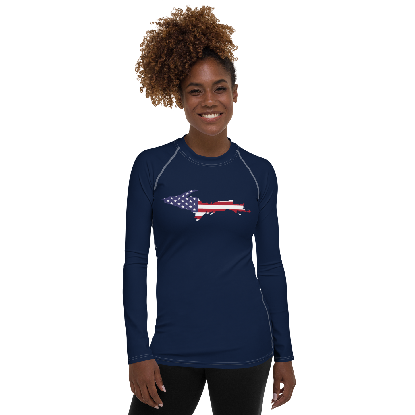 Michigan Upper Peninsula Rash Guard (w/ UP USA Flag) | Women's - Navy