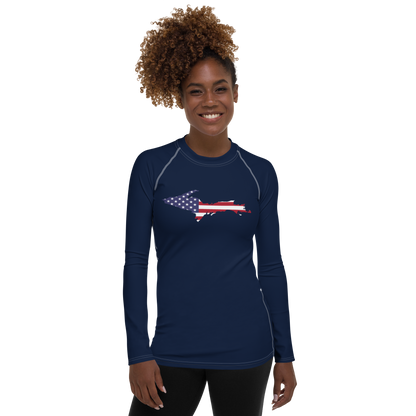 Michigan Upper Peninsula Rash Guard (w/ UP USA Flag) | Women's - Navy