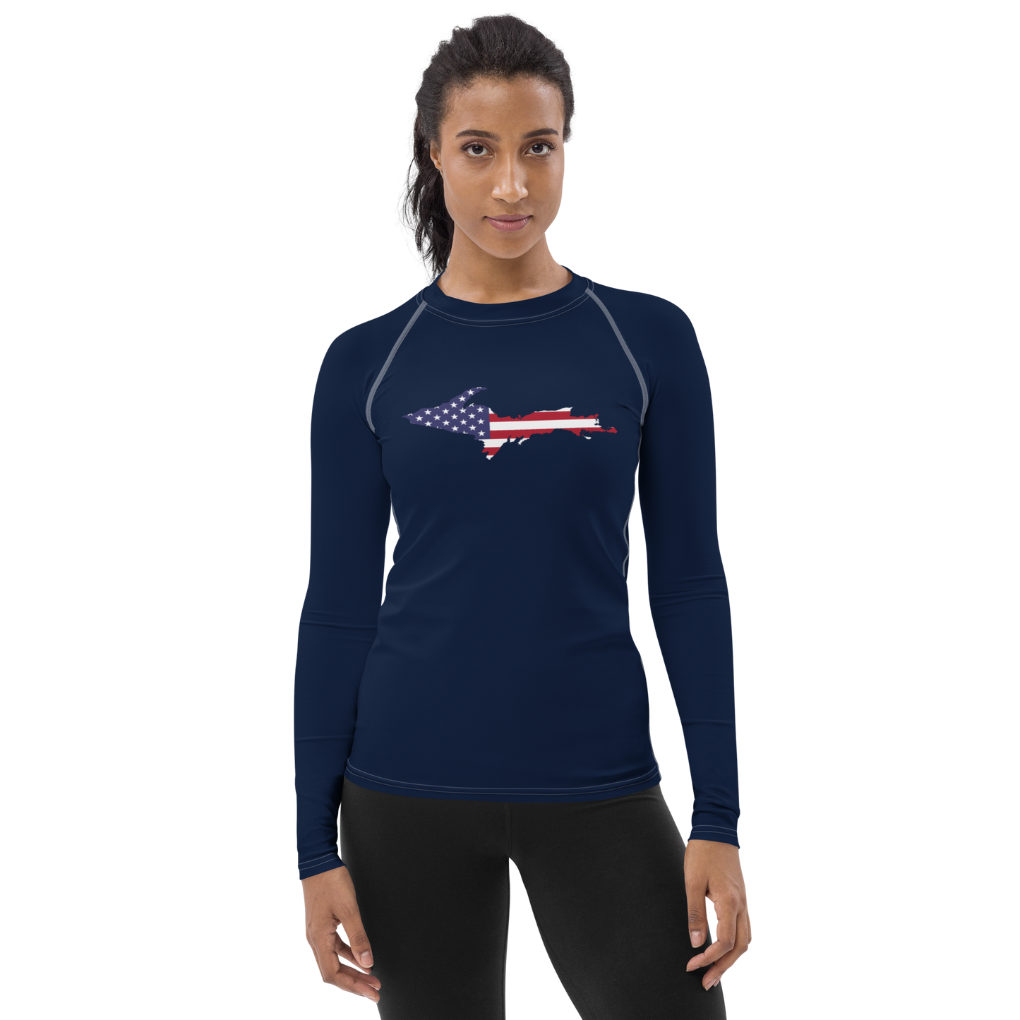 Michigan Upper Peninsula Rash Guard (w/ UP USA Flag) | Women's - Navy