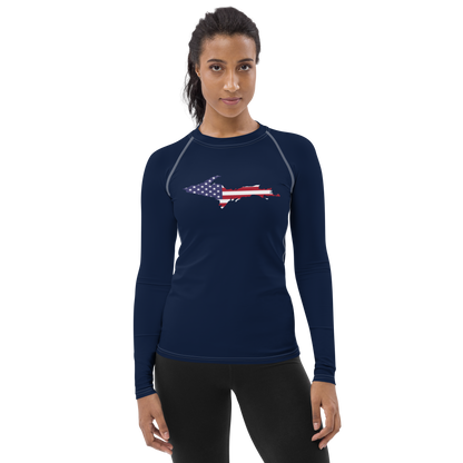 Michigan Upper Peninsula Rash Guard (w/ UP USA Flag) | Women's - Navy