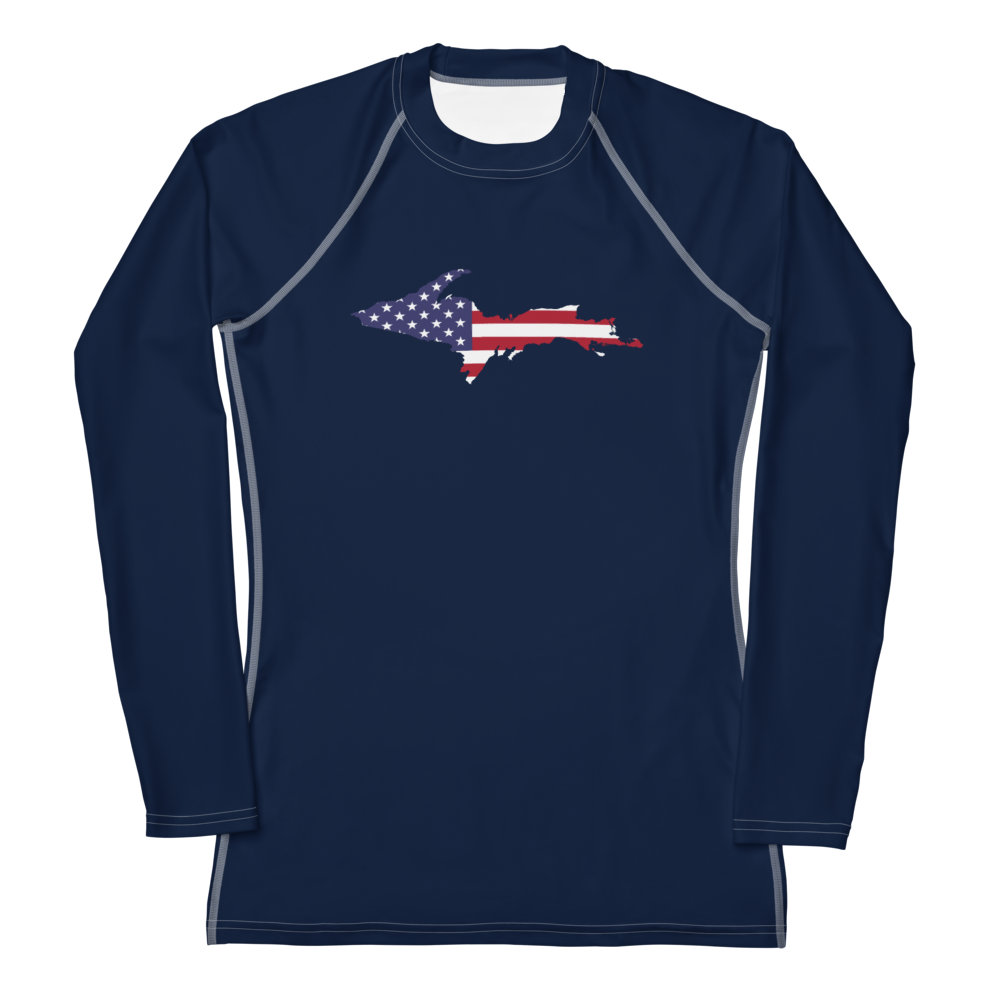 Michigan Upper Peninsula Rash Guard (w/ UP USA Flag) | Women's - Navy