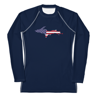 Michigan Upper Peninsula Rash Guard (w/ UP USA Flag) | Women's - Navy