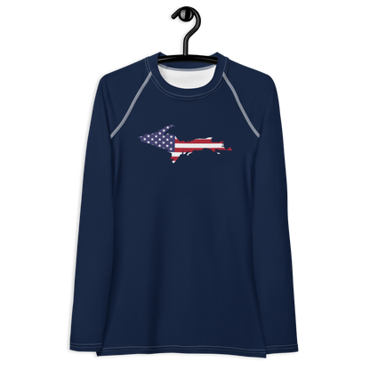 Michigan Upper Peninsula Rash Guard (w/ UP USA Flag) | Women's - Navy