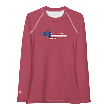 Michigan Upper Peninsula Rash Guard (w/ UP USA Flag) | Women's - Popstar Pink