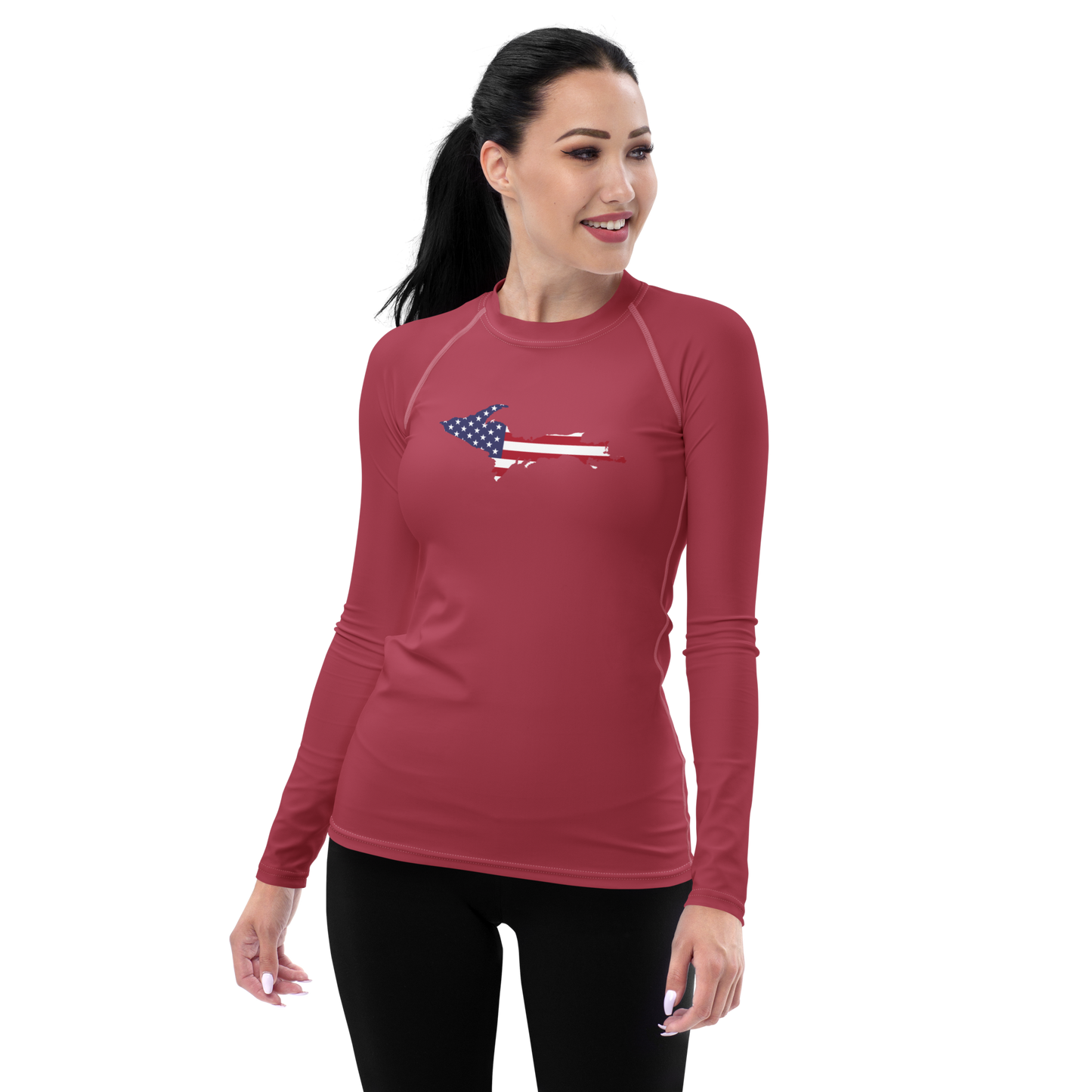 Michigan Upper Peninsula Rash Guard (w/ UP USA Flag) | Women's - Popstar Pink