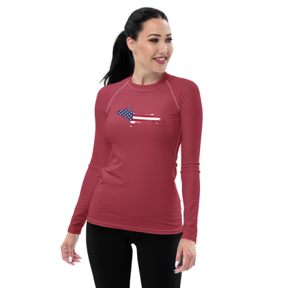 Michigan Upper Peninsula Rash Guard (w/ UP USA Flag) | Women's - Popstar Pink