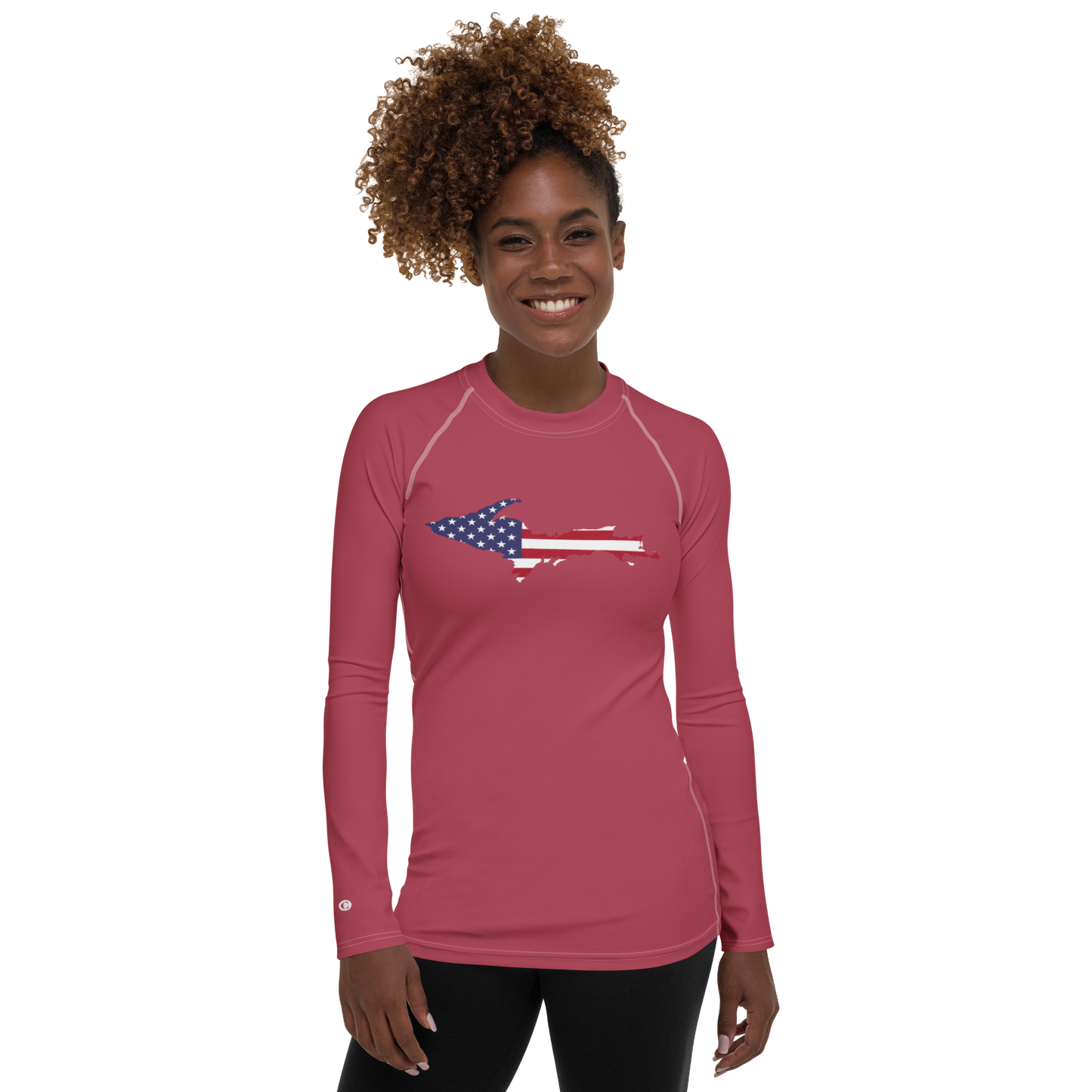 Michigan Upper Peninsula Rash Guard (w/ UP USA Flag) | Women's - Popstar Pink