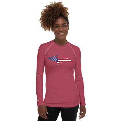 Michigan Upper Peninsula Rash Guard (w/ UP USA Flag) | Women's - Popstar Pink