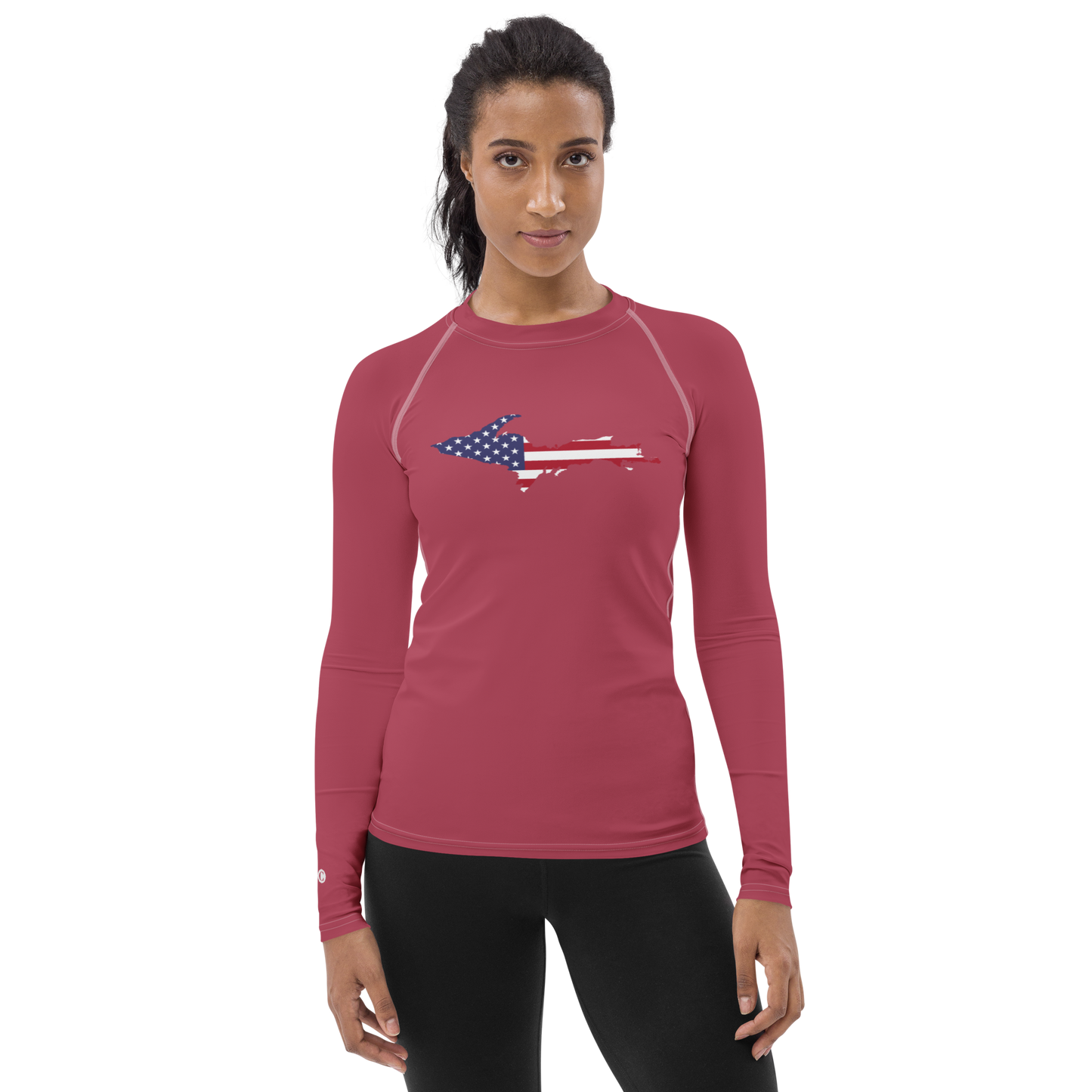 Michigan Upper Peninsula Rash Guard (w/ UP USA Flag) | Women's - Popstar Pink