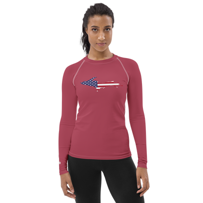 Michigan Upper Peninsula Rash Guard (w/ UP USA Flag) | Women's - Popstar Pink