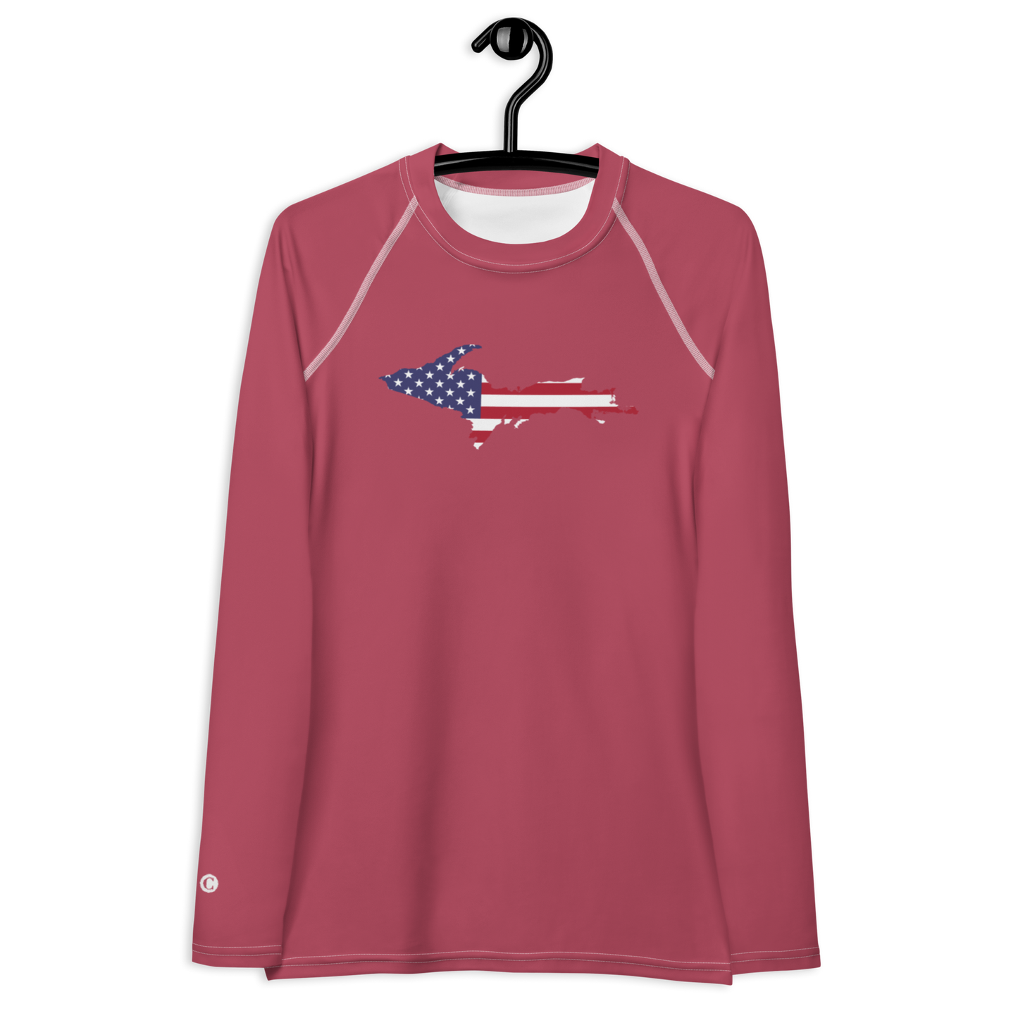 Michigan Upper Peninsula Rash Guard (w/ UP USA Flag) | Women's - Popstar Pink