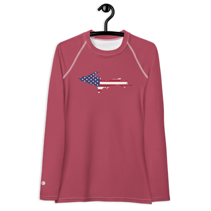 Michigan Upper Peninsula Rash Guard (w/ UP USA Flag) | Women's - Popstar Pink