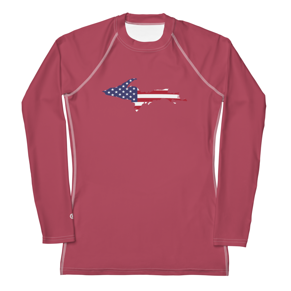 Michigan Upper Peninsula Rash Guard (w/ UP USA Flag) | Women's - Popstar Pink