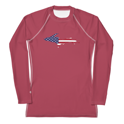 Michigan Upper Peninsula Rash Guard (w/ UP USA Flag) | Women's - Popstar Pink