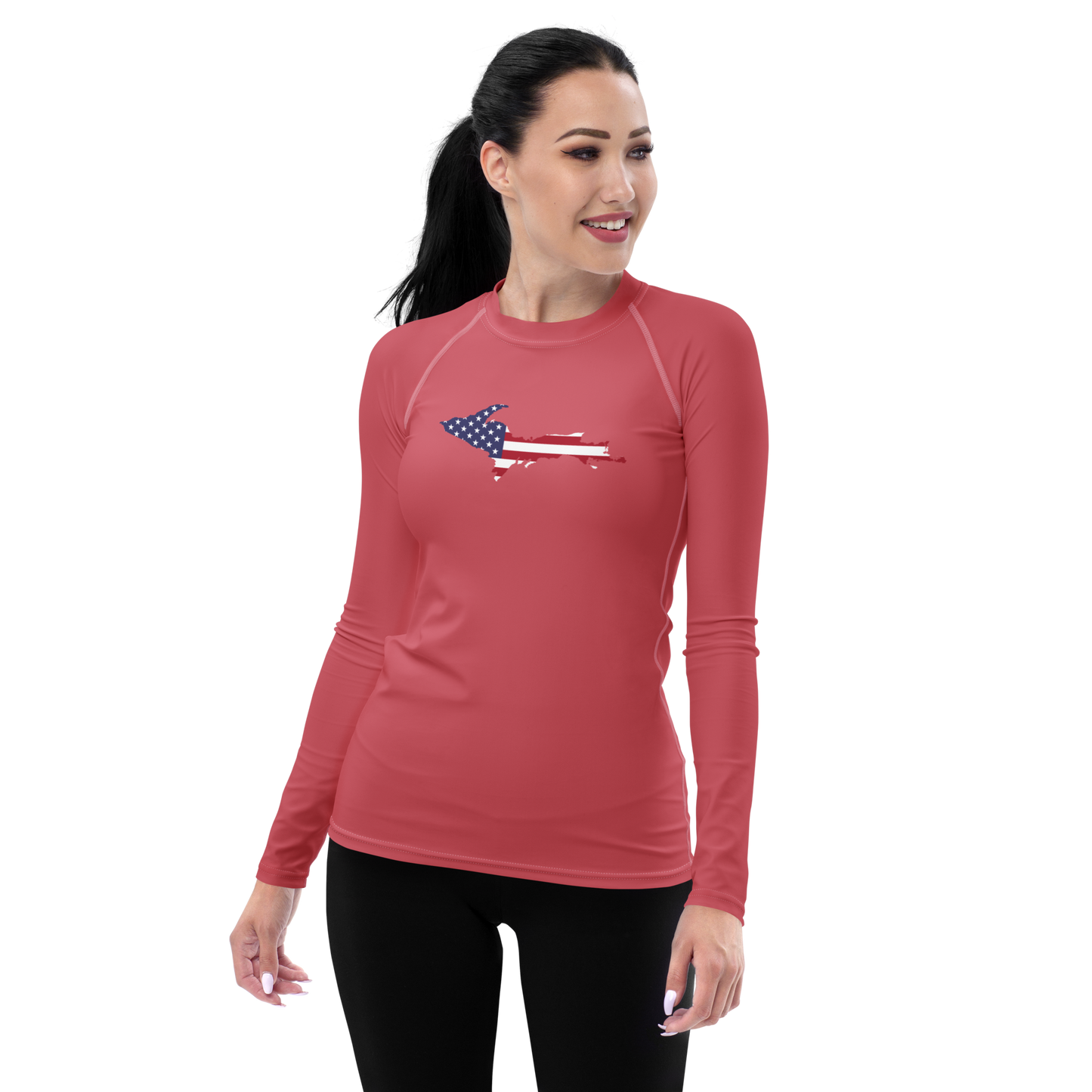 Michigan Upper Peninsula Rash Guard (w/ UP USA Flag) | Men's - Watermelon Pink