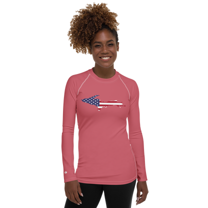 Michigan Upper Peninsula Rash Guard (w/ UP USA Flag) | Men's - Watermelon Pink