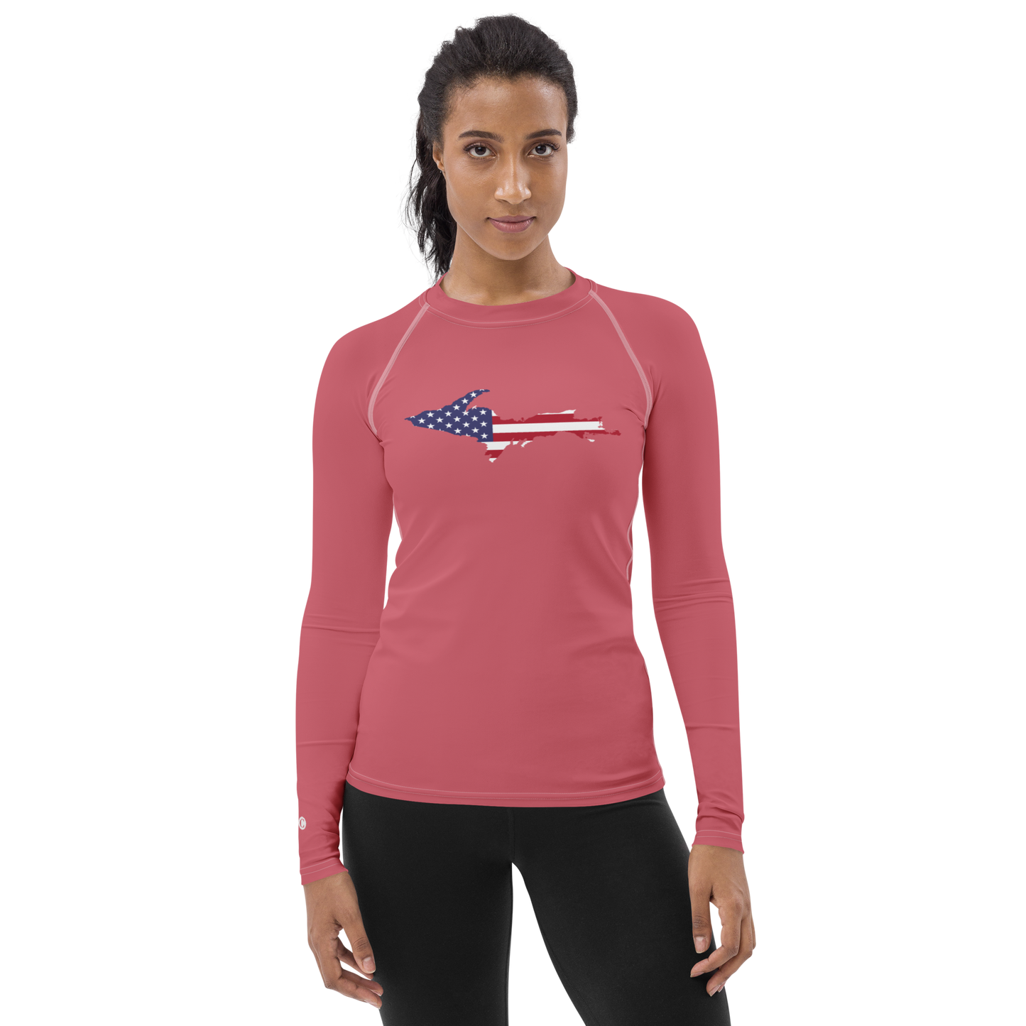 Michigan Upper Peninsula Rash Guard (w/ UP USA Flag) | Men's - Watermelon Pink