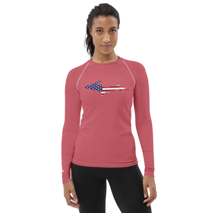 Michigan Upper Peninsula Rash Guard (w/ UP USA Flag) | Men's - Watermelon Pink