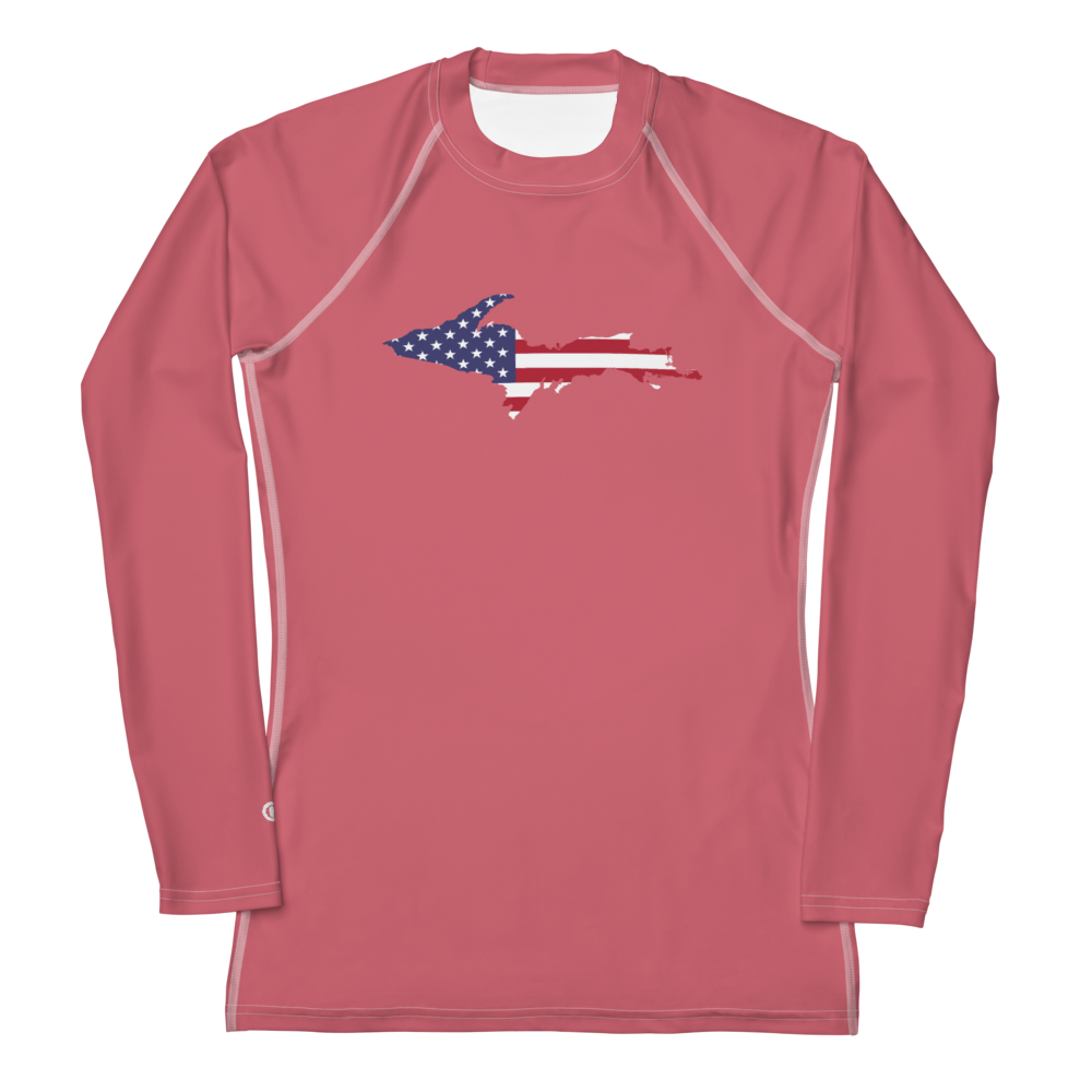 Michigan Upper Peninsula Rash Guard (w/ UP USA Flag) | Men's - Watermelon Pink