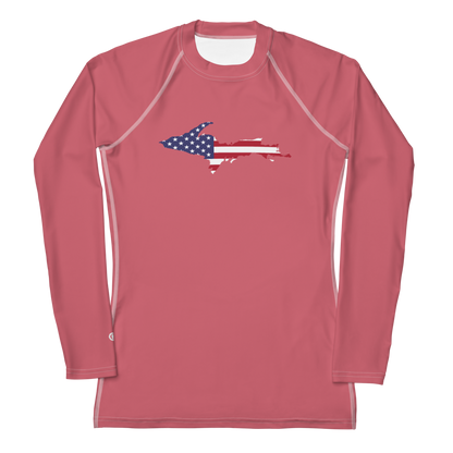 Michigan Upper Peninsula Rash Guard (w/ UP USA Flag) | Men's - Watermelon Pink