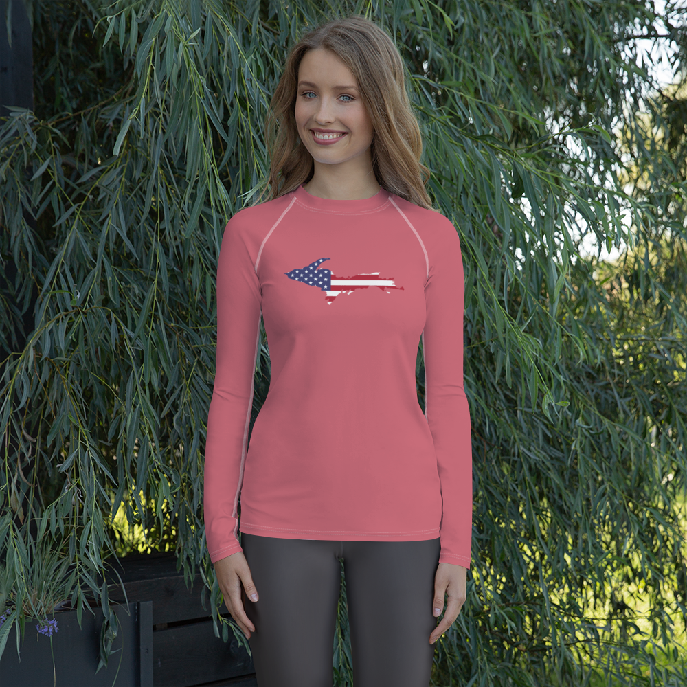 Michigan Upper Peninsula Rash Guard (w/ UP USA Flag) | Men's - Watermelon Pink