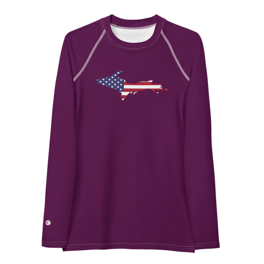 Michigan Upper Peninsula Rash Guard (w/ UP USA Flag) | Women's - Tyrian Purple