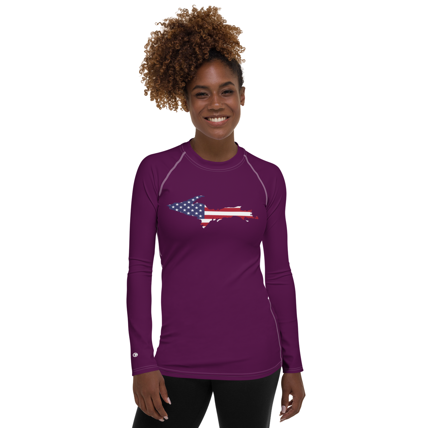 Michigan Upper Peninsula Rash Guard (w/ UP USA Flag) | Women's - Tyrian Purple